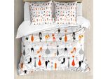 Abakuhaus Copripiumino Gatto, Gatti Colorati, Antiacaro, Adatto A Chi Soffre Di Allergie, Con Federe, 200 Cm X 200 Cm - 80 X 80 Cm, Multicolore
