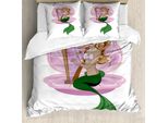 Abakuhaus Copripiumino Sirena, Arte Fiabesca Mermaid, Antiacaro, Adatto A Chi Soffre Di Allergie, Con Federe, 155 Cm X 220 Cm - 80 X 80 Cm, Rosa-Verde