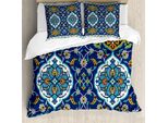 Abakuhaus Set Copripiumino Vintage Per Letti Matrimoniali, Effetto Piastrelle Orientali, Antiacaro, Adatto A Chi Soffre Di Allergie, Con Federe, Blu Reale Senape