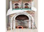 Abakuhaus Copripiumino Rustico, Porta Storica Di Venezia, Antiacaro, Adatto A Chi Soffre Di Allergie, Con Federe, 155 Cm X 220 Cm - 80 X 80 Cm, Rosso-Marrone