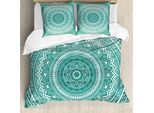 Abakuhaus Copripiumino Teal Ombre, Mandala Boho Stripes, Antiacaro E Anallergico, Con Federe, 200 Cm X 200 Cm - 80 X 80 Cm, Verde Acqua E Bianco