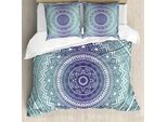 Abakuhaus Copripiumino Blu Navy E Verde Acqua, Ombre Boho, Antiacaro E Anallergico, Con Federe, 200 Cm X 200 Cm - 80 X 80 Cm, Blu Scuro E Bianco