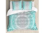 Abakuhaus Copripiumino Grigio E Acquamarina, Tribe Mandala, Antiacaro, Adatto A Chi Soffre Di Allergie, Con Federe, 155 Cm X 220 Cm - 80 X 80 Cm, Acquamarina E Grigio