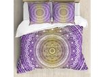 Abakuhaus Copripiumino Giallo E Viola, Cosmos Mandala, Antiacaro, Adatto A Chi Soffre Di Allergie, Con Federe, 200 Cm X 200 Cm - 80 X 80 Cm, Senape E Viola