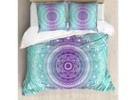 Abakuhaus Copripiumino Blu E Viola, Mandala Hippie, Antiacaro, Adatto A Chi Soffre Di Allergie, Con Federe, 200 Cm X 200 Cm - 80 X 80 Cm, Viola