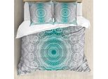 Abakuhaus Copripiumino Grigio E Verde Acqua, Motivo Mandala Occulto, Antiacaro, Adatto A Chi Soffre Di Allergie, Con Federe, 155 Cm X 220 Cm - 80 X 80 Cm, Verde Acqua Grigio