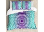Abakuhaus Copripiumino Viola E Turchese, Elaborato Stile Hippie, Antiacaro, Adatto A Chi Soffre Di Allergie, Con Federe, 200 Cm X 200 Cm - 80 X 80 Cm, Viola Acquamarina