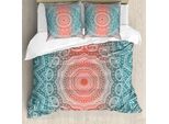 Abakuhaus Copripiumino Coral E Teal, Mandala Moderno, Antiacaro, Adatto A Chi Soffre Di Allergie, Con Federe, 155 Cm X 220 Cm - 80 X 80 Cm, Coral Teal