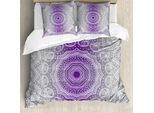 Abakuhaus Copripiumino Grigio E Viola, Mandala Hippie, Antiacaro, Adatto A Chi Soffre Di Allergie, Con Federe, 200 Cm X 200 Cm - 80 X 80 Cm, Viola