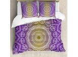 Abakuhaus Copripiumino Giallo E Viola, Mandala Ombre, Antiacaro, Adatto A Chi Soffre Di Allergie, Con Federe, 155 Cm X 220 Cm - 80 X 80 Cm, Viola