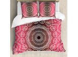 Abakuhaus Copripiumino Mandala, Retro Bohemian Ombre, Antiacaro E Anallergico, Con Federe, 200 Cm X 200 Cm - 80 X 80 Cm, Rosa E Marrone