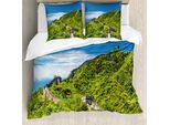 Abakuhaus Copripiumino Panoramico, Panorama Naturale, Antiacaro, Adatto A Chi Soffre Di Allergie, Con Federe, 155 Cm X 220 Cm - 80 X 80 Cm, Verde Turchese