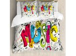 Abakuhaus Copripiumino Musicale, Arte Pop Art Scarabocchiata, Antiacaro, Adatto A Chi Soffre Di Allergie, Con Federe, 155 Cm X 220 Cm - 80 X 80 Cm, Multicolore