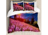 Abakuhaus Set Copripiumino Per Letti Matrimoniali, Montagne Primaverili Con Fiori, Antiacaro, Adatto A Chi Soffre Di Allergie, Con Federe, Rosa E Blu