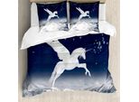 Abakuhaus Copripiumino Fantasia, Unicorno, Antiacaro, Adatto A Chi Soffre Di Allergie, Con Federe, 200 Cm X 200 Cm - 80 X 80 Cm, Bianco E Blu