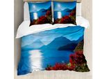 Abakuhaus Copripiumino Naturale, Sunny Herbst Berg, Antiacaro, Adatto A Chi Soffre Di Allergie, Con Federe, 155 Cm X 220 Cm - 80 X 80 Cm, Blu E Rosso