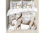 Abakuhaus Copripiumino Elefante, Safari Animali Selvatici Arte, Antiacaro Adatto A Chi Soffre Di Allergie Con Federe, 155 Cm X 220 Cm - 80 X 80 Cm, Marrone Bianco