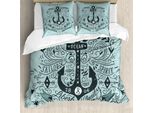 Abakuhaus Copripiumino Marine, Vintage And Anchor, Antiacaro E Anallergico, Con Federe, 200 Cm X 200 Cm - 80 X 80 Cm, Turchese