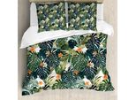 Abakuhaus Copripiumino Con Fiori, Foglie Botanic Tropic, Antiacaro, Adatto A Chi Soffre Di Allergie, Con Federe, 155 Cm X 220 Cm - 80 X 80 Cm, Verde E Bianco