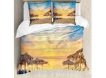 Copripiumino Estivo Abakuhaus, Sandy Beach Con Alba, Antiacaro, Adatto A Chi Soffre Di Allergie, Con Federe, 155 Cm X 220 Cm - 80 X 80 Cm, Blu Tan
