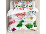 Abakuhaus Copripiumino Con Fiori, Set Bouquet Con Rosa, Antiacaro, Adatto A Chi Soffre Di Allergie, Con Federe, 155 Cm X 220 Cm - 80 X 80 Cm, Rosa E Verde