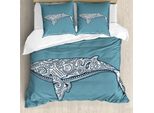 Abakuhaus Copripiumino Nautico, Decorato Con Balena, Antiacaro, Adatto A Chi Soffre Di Allergie, Con Federe, 155 Cm X 220 Cm - 80 X 80 Cm, Blu Ardesia E Bianco