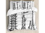 Abakuhaus Copripiumino Torre Eiffel, Giappone Parigi Edifici, Antiacaro Adatto A Chi Soffre Di Allergie Con Federe, 155 Cm X 220 Cm - 80 X 80 Cm, Bianco Nero