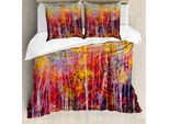 Abakuhaus Copripiumino Naturale, Dipinto Autunnale Con Bosco, Antiacaro, Adatto A Chi Soffre Di Allergie, Con Federe, 200 Cm X 200 Cm - 80 X 80 Cm, Arancione Giallo