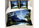 Abakuhaus Copripiumino Fantasia, Riverside Lake Scene, Antiacaro E Anallergico, Con Federe, 155 Cm X 220 Cm - 80 X 80 Cm, Verde E Blu