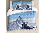 Copripiumino Invernale Abakuhaus, Snowy Berggipfel, Antiacaro, Adatto A Chi Soffre Di Allergie, Con Federe, 155 Cm X 220 Cm - 80 X 80 Cm, Blu E Bianco