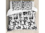 Abakuhaus Copripiumino Moderno, Tema Circus Magician, Antiacaro E Anallergico, Con Federe, 155 Cm X 220 Cm - 80 X 80 Cm, Bianco E Nero