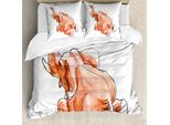 Abakuhaus Copripiumino Per Animali Domestici, Tema Safari, Antiacaro, Adatto A Chi Soffre Di Allergie, Con Federe, 200 Cm X 200 Cm - 80 X 80 Cm, Arancione E Bianco