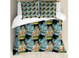 Abakuhaus Copripiumino Paisley, Motivi Orientali, Antiacaro, Adatto A Chi Soffre Di Allergie, Con Federe, 155 Cm X 220 Cm - 80 X 80 Cm, Blu E Arancione