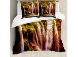 Abakuhaus Copripiumino Naturale, Cascata Bosco Alberi, Antiacaro, Adatto A Chi Soffre Di Allergie, Con Federe, 155 Cm X 220 Cm - 80 X 80 Cm, Verde E Marrone