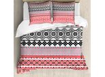 Abakuhaus Copripiumino Vintage, Motivo Azteco, Antiacaro, Adatto A Chi Soffre Di Allergie, Con Federe, 200 Cm X 200 Cm - 80 X 80 Cm, Rosso Nero
