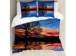 Abakuhaus Copripiumino Panorama, Paesaggio Notturno, Antiacaro, Adatto A Chi Soffre Di Allergie, Con Federe, 155 Cm X 220 Cm - 80 X 80 Cm, Blu Arancione