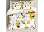 Abakuhaus Copripiumino Collage, Api Margherite Camomilla, Antiacaro Adatto A Chi Soffre Di Allergie Con Federe, 155 Cm X 220 Cm - 80 X 80 Cm, Giallo Bianco Nero