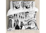Abakuhaus Copripiumino Skizzenhaft, Vacanze Nel Mediterraneo, Antiacaro, Adatto A Chi Soffre Di Allergie, Con Federe, 155 Cm X 220 Cm - 80 X 80 Cm, Bianco E Nero