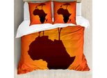 Abakuhaus Copripiumino Africano, Mappa Safari Con Continente, Antiacaro, Adatto A Chi Soffre Di Allergie, Con Federe, 200 Cm X 200 Cm - 80 X 80 Cm, Arancione E Marrone