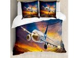 Abakuhaus Copripiumino Da Viaggio, Scena Notturna Con Aereo, Antiacaro, Adatto A Chi Soffre Di Allergie, Con Federe, 200 Cm X 200 Cm - 80 X 80 Cm, Arancione Blu
