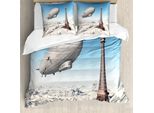 Abakuhaus Paris Copripiumino, Francese Torre Eiffel Di Parigi, Antiacaro, Adatto A Chi Soffre Di Allergie, Con Federe, 200 Cm X 200 Cm - 80 X 80 Cm, Blu E Grigio