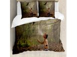 Abakuhaus Copripiumino Urwald, Wald VöGel Eco, Antiacaro, Adatto A Chi Soffre Di Allergie, Con Federe, 155 Cm X 220 Cm - 80 X 80 Cm, Verde Marrone