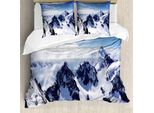 Abakuhaus Copripiumino Invernale, Paesaggio Montano, Antiacaro, Adatto A Chi Soffre Di Allergie, Con Federe, 200 Cm X 200 Cm - 80 X 80 Cm, Bianco Blu