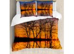 Abakuhaus Copripiumino Naturale, Tramonto Sul Lago, Antiacaro, Adatto A Chi Soffre Di Allergie, Con Federe, 155 Cm X 220 Cm - 80 X 80 Cm, Multicolore