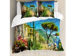 Abakuhaus Copripiumino Paesaggio, Alberi In Fiore Nel Villaggio, Antiacaro, Adatto A Chi Soffre Di Allergie, Con Federe, 155 Cm X 220 Cm - 80 X 80 Cm, Multicolore