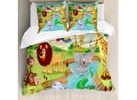 Set Copripiumino Abakuhaus Kids Per Letti Matrimoniali, Safari Animali Africani, Antiacaro, Adatto A Chi Soffre Di Allergie, Con Federe, Multicolore