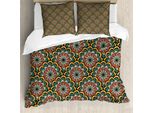 Abakuhaus Copripiumino Paisley, Onda Marocchina, Antiacaro, Adatto A Chi Soffre Di Allergie, Con Federe, 155 Cm X 220 Cm - 80 X 80 Cm, Marrone, Verde E Giallo