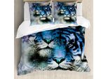 Abakuhaus Copripiumino Per Animali Domestici, Safari Tigers, Antiacaro, Adatto A Chi Soffre Di Allergie, Con Federe, 200 Cm X 200 Cm - 80 X 80 Cm, Blu, Nero E Bianco