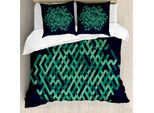Abakuhaus Copripiumino Moderno, Ombre Maze Lines, Antiacaro E Anallergico, Con Federe, 200 Cm X 200 Cm - 80 X 80 Cm, Verde E Blu