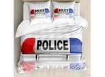 Abakuhaus Copripiumino Polizia, Auto Della Polizia Con Sirene Blu, Antiacaro, Adatto A Chi Soffre Di Allergie, Con Federe, 155 Cm X 220 Cm - 80 X 80 Cm, Rosso-Blu E Bianco